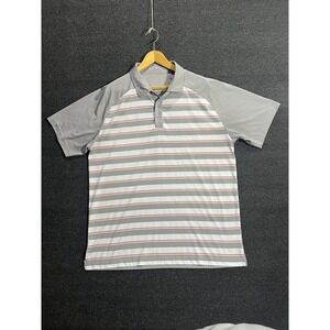 Mens XL Gray White Red Stripe Short Sleeve Golf‎ Polo Shirt Polyester